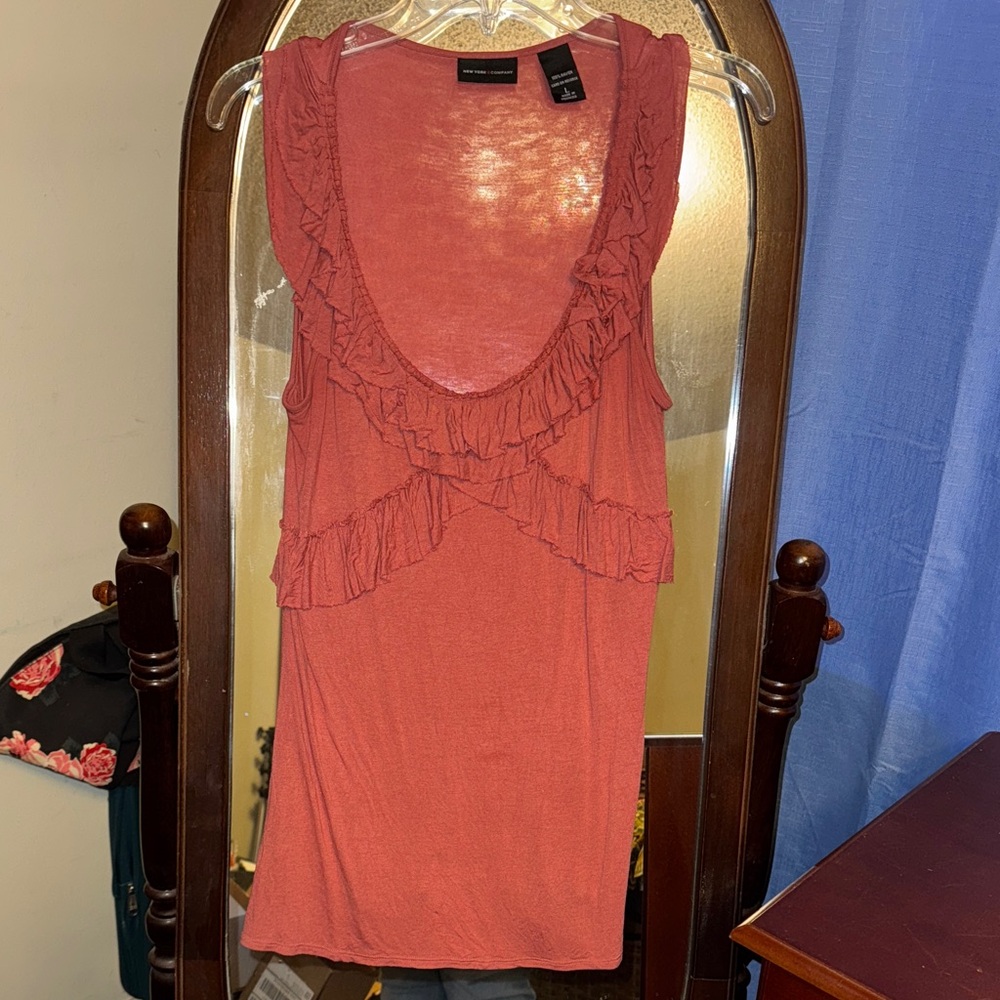 New York & Company Rust Tank Top with Ruffle Detail